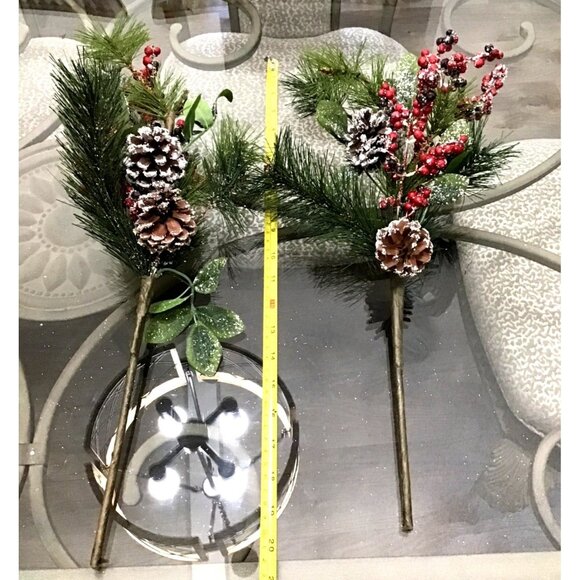 SET OF 2 -CHRISTMAS TREE FILLER 20" ARTIFICIAL STEM WICKER BALL, BERRY, PINE PIC - Picture 4 of 4